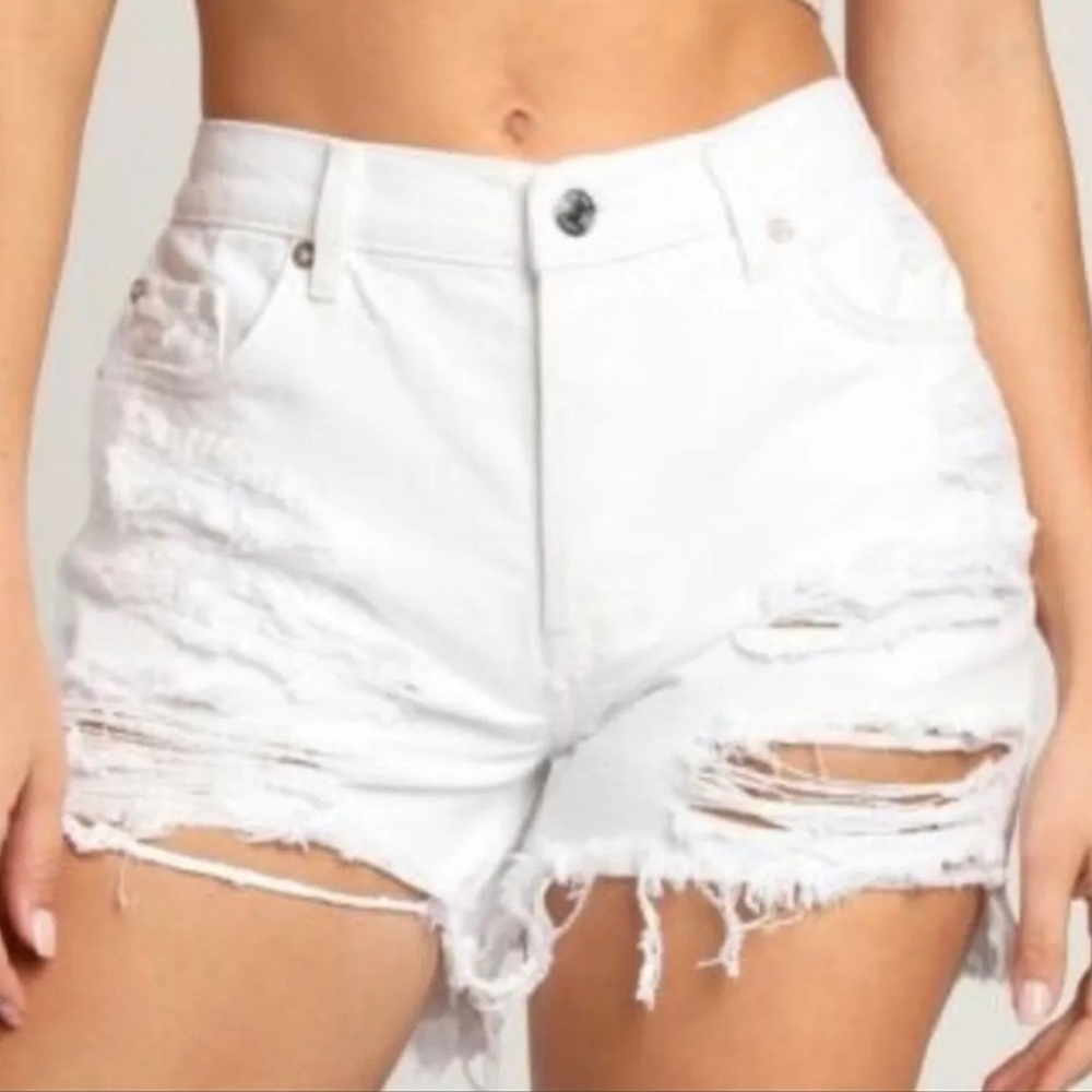 Free People Maggie Optic White Distressed Denim Cut-Off Shorts Sz 26 NWT